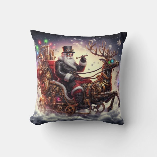 Santa/Reindeer steampunk Christmas/winter Throw Pillow (Front)