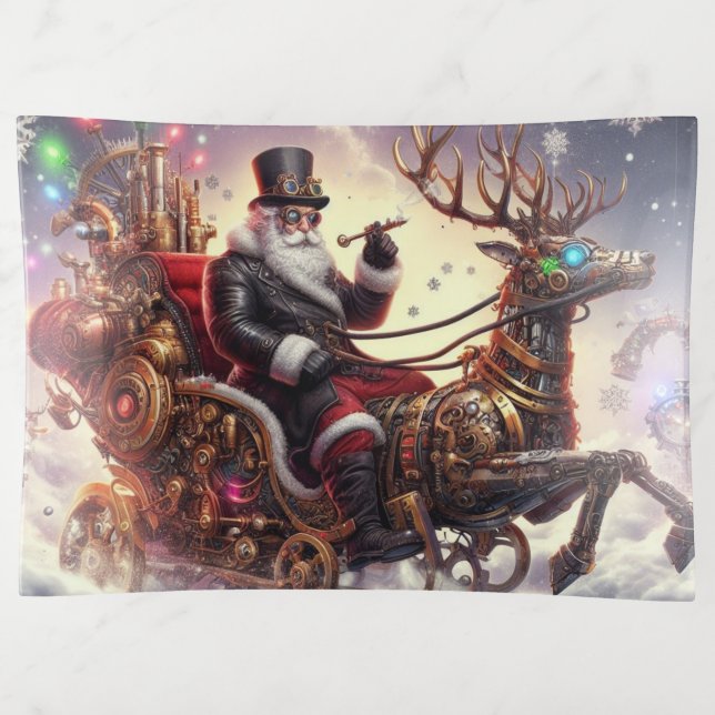 Santa/Reindeer steampunk Christmas/winter Trinket Tray (Front)
