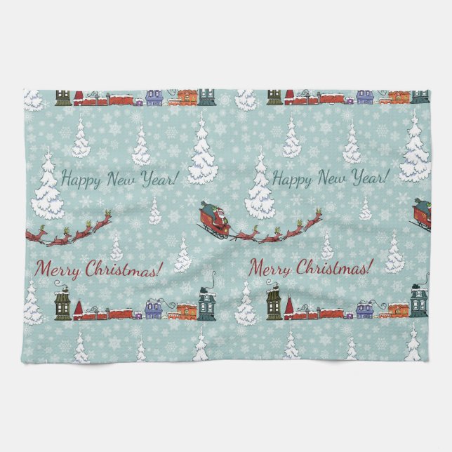 santa reindeer team kitchen towel (Horizontal)