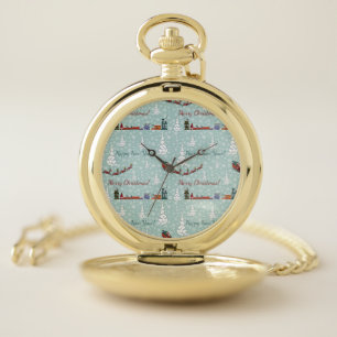 santa reindeer team pocket watch