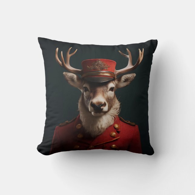 Santa Reindeer Throw Pillow (Front)