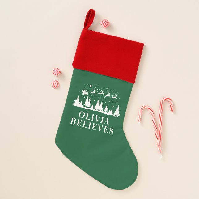 Santa reindeer traditional modern believes cute ch christmas stocking (Front)