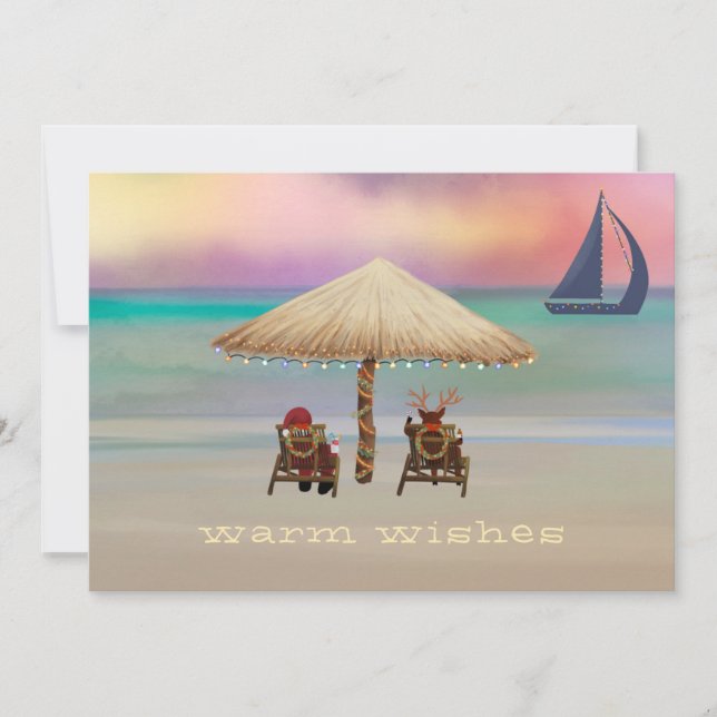 Santa Reindeer Tropical Island Summer Holiday Card (Front)