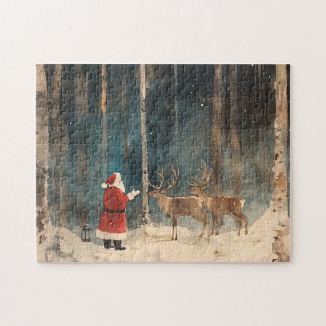 Santa Reindeer Vintage Christmas Jigsaw Puzzle (Horizontal)