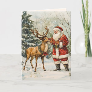 Santa Reindeer Vintage Thank You Christmas Card