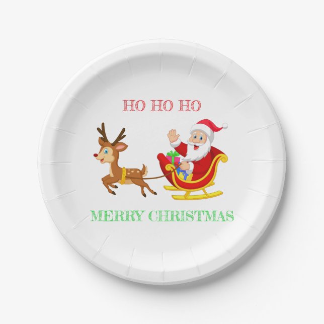 Santa Reindeer x-mas Paper Plates (Front)