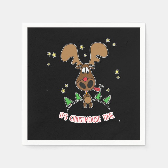 Santa Reindeer Xmas Christmas Day Gift Christmoose Napkins (Front)