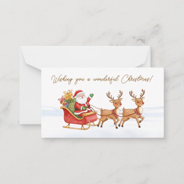 Santa Reindeers Christmas  Note Card (Front)
