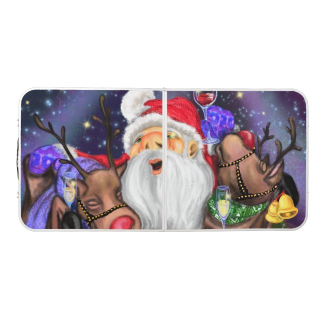 Santa Reindeers Funny Christmas Beer Pong Table (Top)