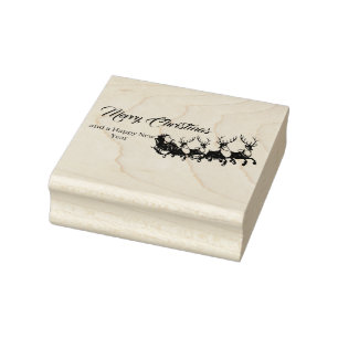 Santa Reindeers Merry Christmas Rubber Stamp