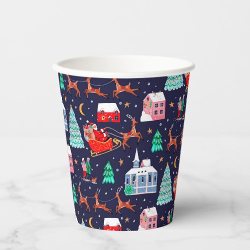 Santa  Reindeers Night Christmas Nordic Village Paper Cups