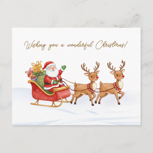 Santa Reindeers Sleigh Christmas Postcard (Front)