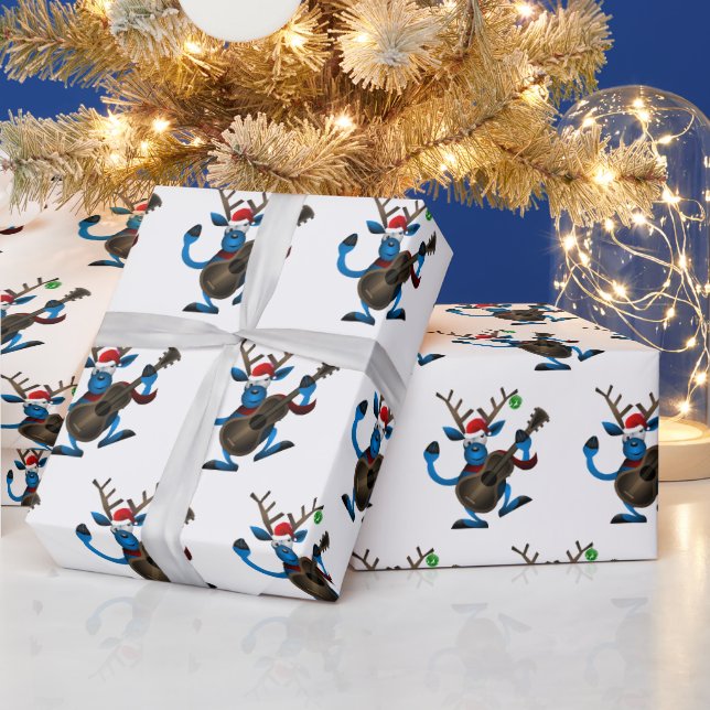 Santa reinder playing guitar wrapping paper (Holidays)