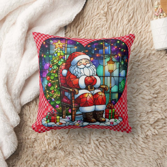 Santa relaxing by the Christmas tree at night Throw Pillow (Blanket)