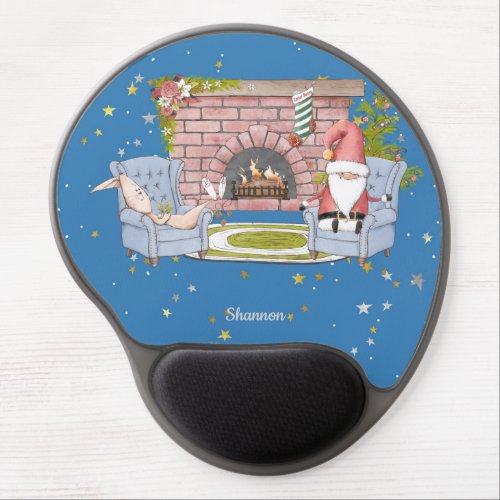 Santa Relaxing by the Fireplace with Easter Bunny  Gel Mouse Pad