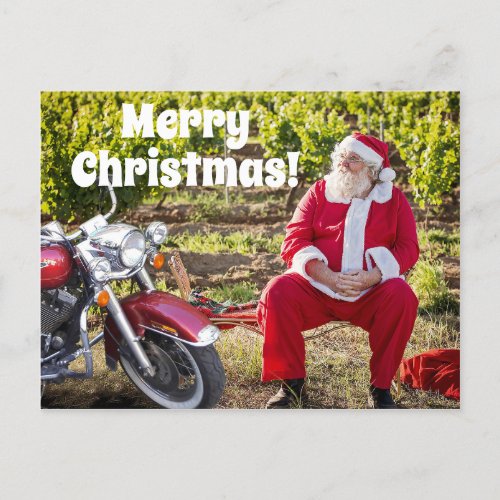 Santa resting with his Motorcycle Christmas Postcard