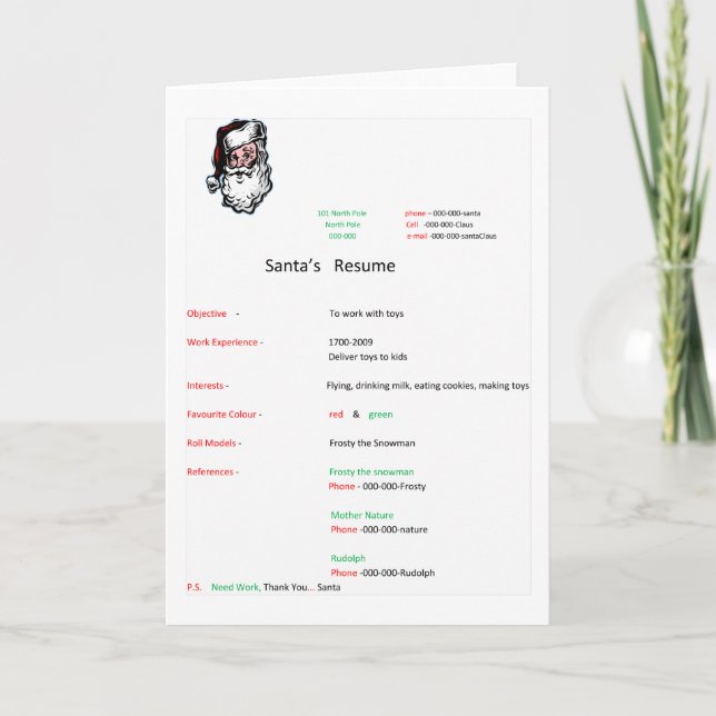 santa resume  christmas card (Front)