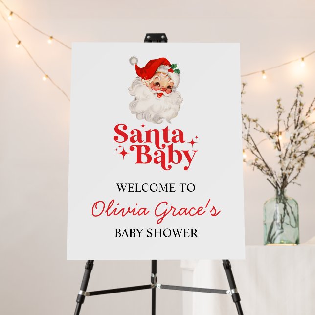 Santa Retro Baby Shower Welcome Foam Board (In Situ (Stand))