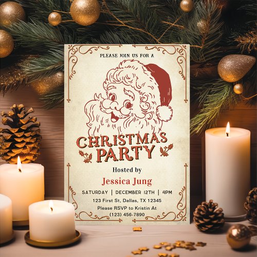 Santa Retro Christmas Party Invitation
