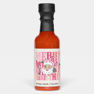 Santa Retro Pink Personalized Christmas Hot Sauce
