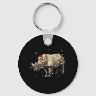 Santa Rhino Christmas Lights Rhino Lover Xmas Funn Keychain