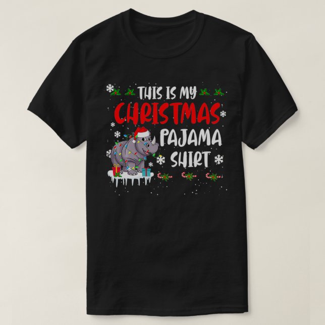 Santa Rhino This Is My Christmas Pajama  Xmas Ligh T-Shirt (Design Front)