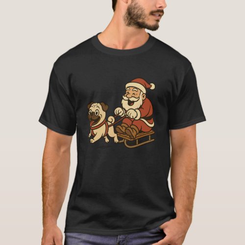 Santa Ride Sleigh Pug Christmas Dog Lover Long Sle T-Shirt