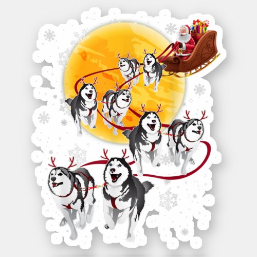 Santa Ride Sleigh Siberian Husky Christmas Dog Lov Sticker