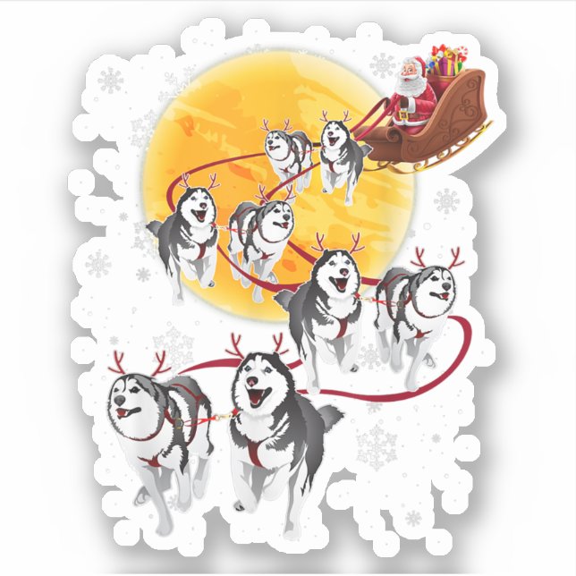 Santa Ride Sleigh Siberian Husky Christmas Dog Lov Sticker (Front)