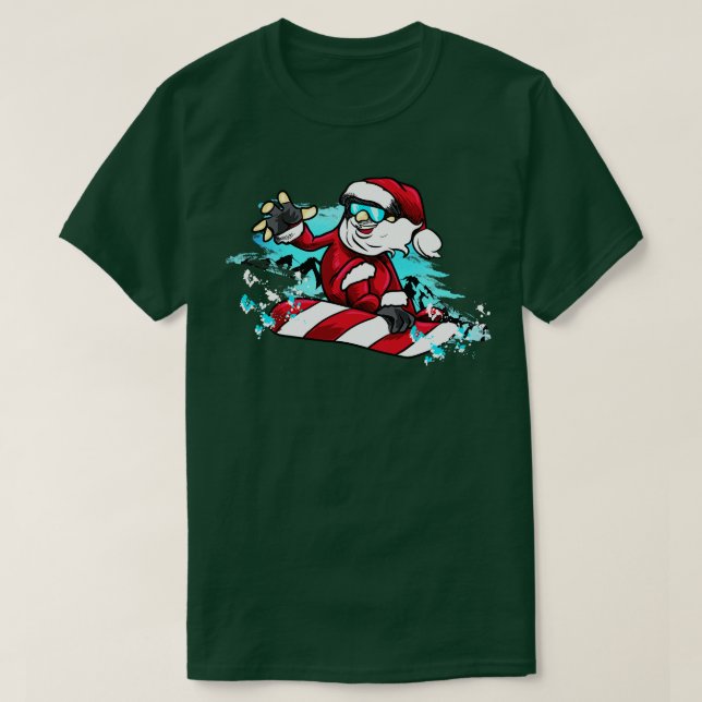 Santa Ride SnowboardSnowboarding Christmas Gift T-Shirt (Design Front)