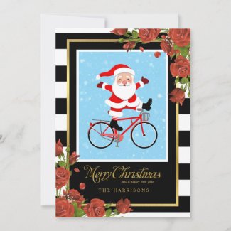 Santa rides a Bicycle Holiday Card