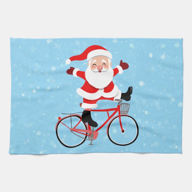 Santa rides a Bicycle Kitchen Towel (Horizontal)