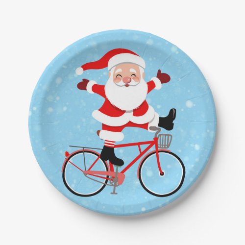 Santa rides a Bicycle Paper Plates