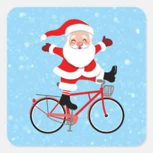 Santa rides a Bicycle Square Sticker
