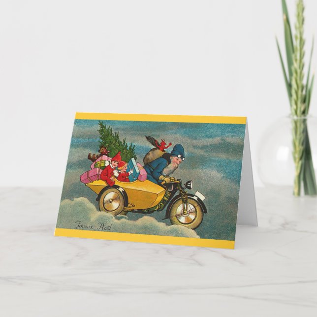 Santa Rides a Motorcycle - Christmas Holiday Card (Front)