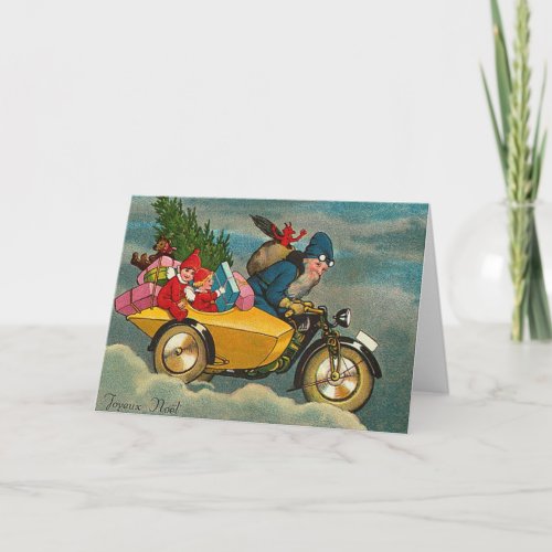 Santa Rides a Motorcycle _ Christmas Holiday Card