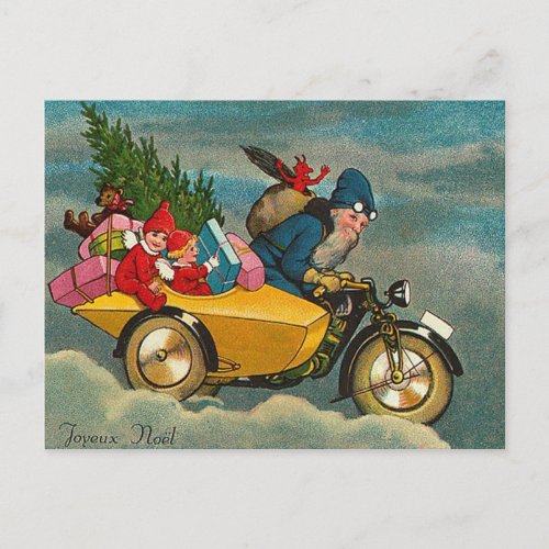 Santa Rides a Motorcycle _ Christmas Holiday Postcard