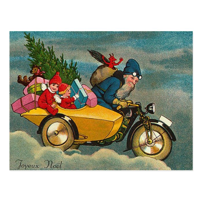 Santa Rides a Motorcycle   Christmas Post Card