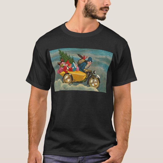 Santa Rides a Motorcycle - Christmas T-Shirt (Front)