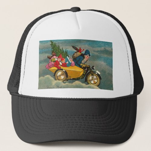 Santa Rides a Motorcycle _ Christmas Trucker Hat