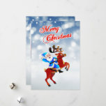 Santa Rides a Reindeer Personalize with Photo Holiday Card