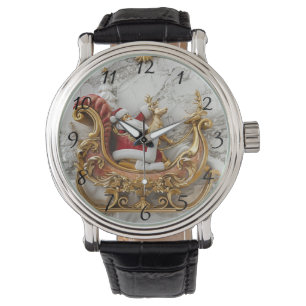 Santa rides a sleigh with reindeer watch