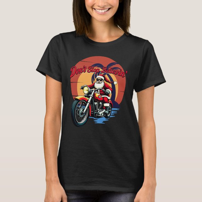 Santa Rides into Christmas T. Shirt (Front)