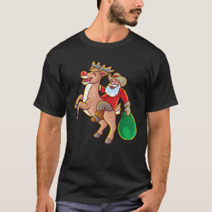 Santa Rides Reindeer Christmas Cowboy Santa Claus T-Shirt