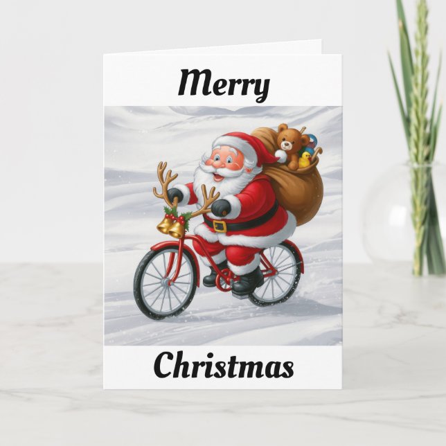 Santa Riding a Bike Christmas Card (Front)