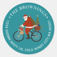 Santa Riding a Bike Christmas Holiday Address