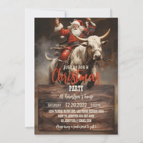 Santa Riding a Bull Invitation