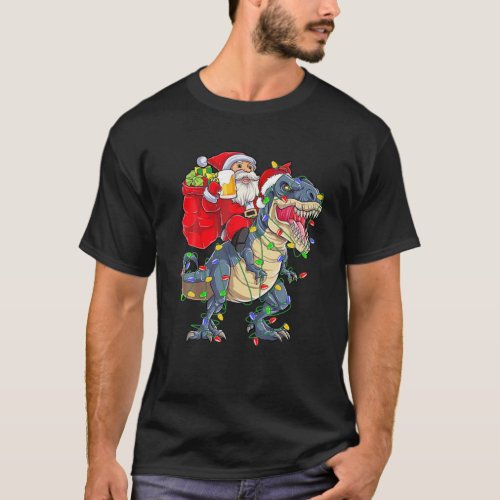 Santa Riding A Dinosaur Christmas Tree T Rex Drink T_Shirt