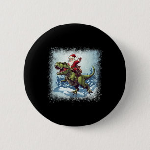 Santa Riding A Dinosaur T-rex Funny Christmas Button