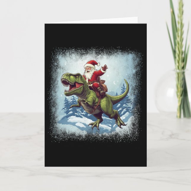 Santa Riding A Dinosaur T-rex Funny Christmas  Card (Front)